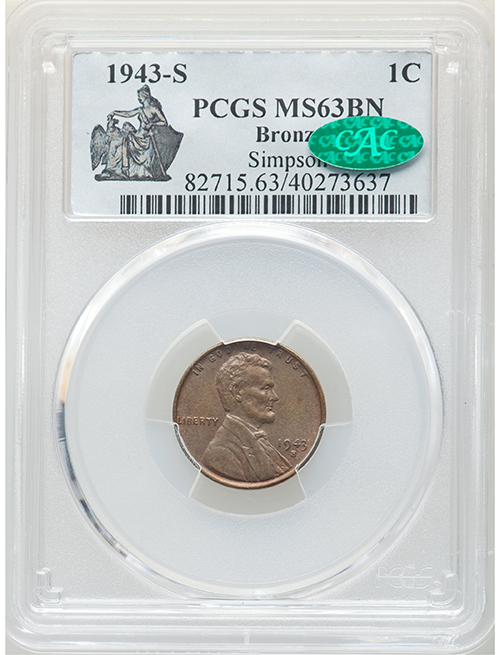 1943-S Lincoln Cent Struck oN Bronze Front